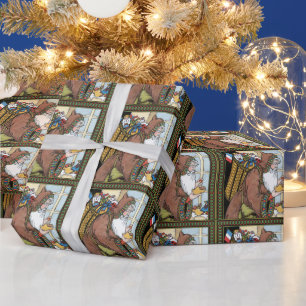 Papel De Regalo Vintage Christmas, Santa Claus Toys Clogs Shoes