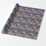 Papel De Regalo Vintage Christmas, Santa Claus Workshop North Pole<br><div class="desc">Ilustracion de la Vintage. Imagen de feriado navideño de Feliz Navidad con el taller de Santa Claus en el Polo Norte durante una tormenta de nieve en la víspera de los Navidades. La casa tiene dos chimeneas para mantener el calor y el sueño durante la nieve de invierno. Todas las...</div>