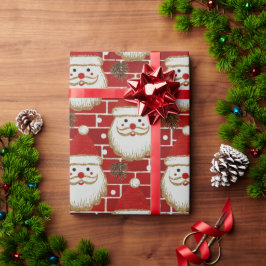 Papel De Regalo Vintage Christmas Santa Faces On Brick