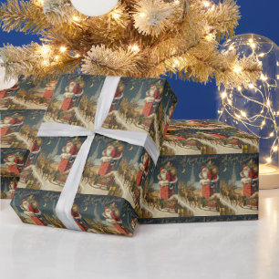Papel De Regalo Vintage Christmas Santa Holiday con azulejos