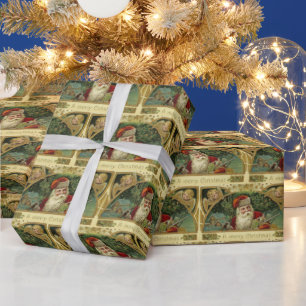 Papel De Regalo Vintage Christmas Santa Holiday con azulejos