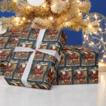 Papel De Regalo Vintage Christmas Santa Holiday con azulejos<br><div class="desc">dominio público</div>