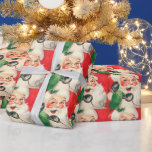 Papel De Regalo Vintage Christmas Santa On Phone Holiday Card<br><div class="desc">Retro Vintage Jolly Navidades Santa Sobre Papel De Envoltura De Vacaciones Por Teléfono.</div>