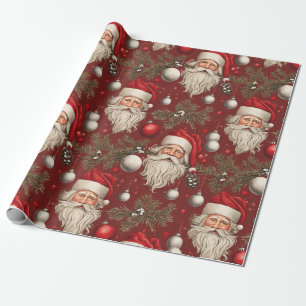 Papel De Regalo Vintage Christmas Santa, Ornaments, Pinecones