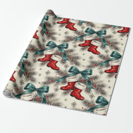Papel De Regalo Vintage Christmas Santa’s Boots & Bows