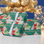 Papel De Regalo Vintage Christmas Santa y el árbol decorativo Chic<br><div class="desc">Papel de envolvimiento de vacaciones de Navidad y Chica.</div>