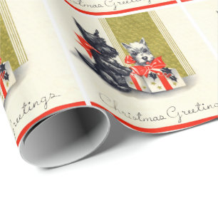 Papel De Regalo Vintage Christmas Scottish Terrier Dog