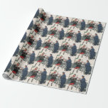 Papel De Regalo Vintage Christmas, Shopping presenta al policía<br><div class="desc">Ilustracion de la Vintage. Imagen de feriado navideño con una madre cargando regalos de Navidades de vuelta a su auto estacionado. Un amable agente de la policía le da de comer su contador de estacionamiento mientras está nevando durante la temporada invernal. ¡Divertido diseño kitsch retro de los años 50!</div>