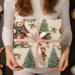 Papel De Regalo Vintage Christmas Teddy Bear<br><div class="desc">Trasladarse a una época pasada de nostalgia festiva con nuestro "Papel de envolver rojo de los osos de peluche navideño". Este reconfortante diseño captura el encanto intemporal de las celebraciones navideñas clásicas, con adorables osos de peluche adornados con atuendos vintage de Navidad. El rico fondo rojo crea el escenario perfecto...</div>