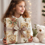 Papel De Regalo Vintage Christmas Teddy Bears<br><div class="desc">Trasladarse a una época pasada de nostalgia festiva con nuestro "Papel de envolver rojo de los osos de peluche navideño". Este reconfortante diseño captura el encanto intemporal de las celebraciones navideñas clásicas, con adorables osos de peluche adornados con atuendos vintage de Navidad. El rico fondo rojo crea el escenario perfecto...</div>