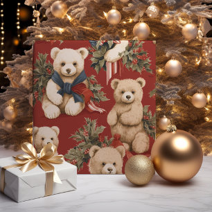 Papel De Regalo Vintage Christmas Teddy Bears