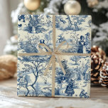 Papel De Regalo Vintage Christmas Toile Blue Victorian<br><div class="desc">Añada un toque de elegancia eterna a sus regalos de vacaciones con este Viejo Papel de envolvimiento de vacaciones de Navidad azul azul victoriano. Con un intrincado diseño de tela inspirado en escenas de Navidades victorianos, este lujoso papel de envoltura azul y blanco le da un toque clásico y nostálgico...</div>