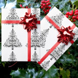 Papel De Regalo Vintage Christmas Tree Decorative Victorian Scroll<br><div class="desc">Ilustracion de la Vintage. Imagen de feriado navideño con un bello,  elegante,  blanco y negro árbol de Navidad decorado con detalles de desplazamiento. Un diseño sencillo pero sofisticado. ¡Saludos de temporada y Felices Fiestas!</div>