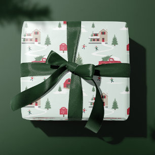 Papel De Regalo Vintage Christmas Tree Farm Scenery Monogram