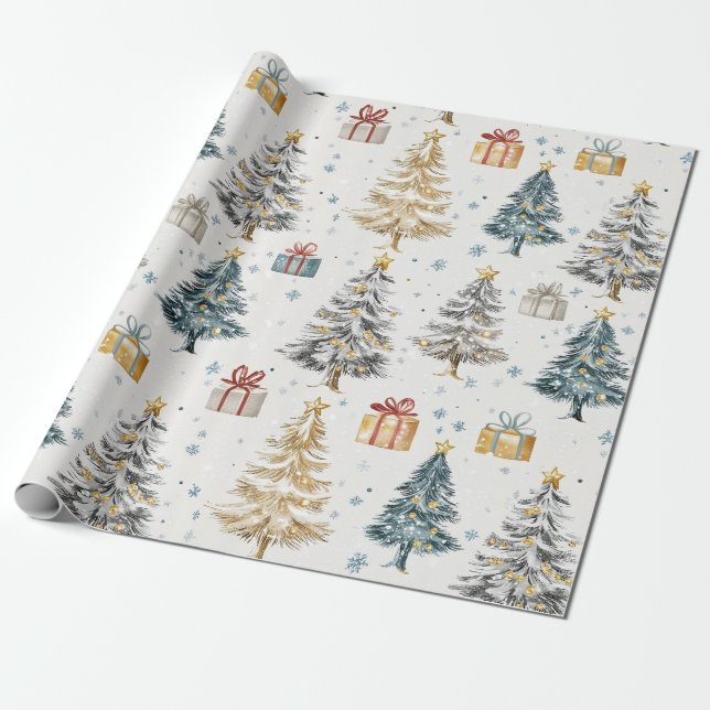 Papel De Regalo Vintage Christmas Trees Elegant (Desenrollado)