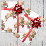 Papel De Regalo Vintage Christmas, Victorian Angel con Floral Wrea<br><div class="desc">Imagen de fiesta religiosa de Navidades de ilustracion de época con un cherúb con alas sosteniendo una corona floral hecha de flores,  bayas y otras flores rojas. Una antigua morada victoriana cortada para ayudar a celebrar las festividades esta temporada.</div>