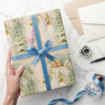 Papel De Regalo Vintage Christmas Victorian angels personalizado<br><div class="desc">Vintage navidad ángeles victorianos con trompetas/bugles en las manos y un papel envuelto de personalizado de árbol cubierto de nieve o envoltura de regalo.</div>