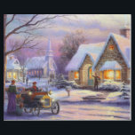 Papel De Regalo Vintage Christmas Village<br><div class="desc">Pintura vintage de un paisaje de pueblo nevado en Navidades.</div>