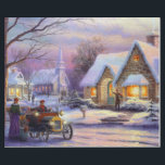 Papel De Regalo Vintage Christmas Village<br><div class="desc">Pintura vintage de un paisaje de pueblo nevado en Navidades.</div>