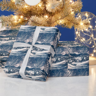 Papel De Regalo Vintage Christmas, Winter Mountain Landscape