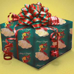 Papel De Regalo Vintage Christmas wreath purpurina de oro rojo chi