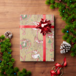 Papel De Regalo Vintage Christmas, Wreath Reindeer, Poinsettia<br><div class="desc">Pequeña y adorable prance de renos en torno a comer Poinsettias y enredado en cinta roja mientras otros ciervos llevan Navidades wreathes y sobres de vacaciones.</div>