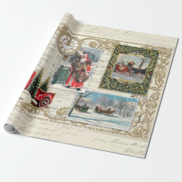 Papel De Regalo Vintage Classic Navidades Santa Red Truck Sleigh