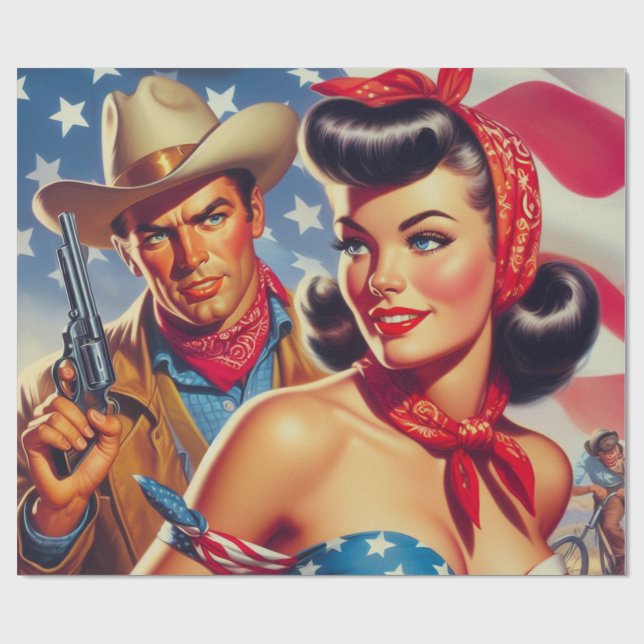 Papel De Regalo Vintage Cowboy y Pin Up (Superficie plana)