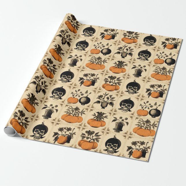 Papel De Regalo Vintage Creepy Touch Halloween (Desenrollado)
