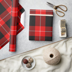 Papel De Regalo Vintage Cunningham Clan Tartan Red Black Plain