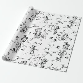 Papel De Regalo Vintage Cupid Angels Floral Black White Toile