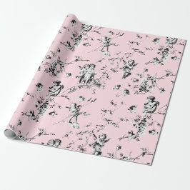 Papel De Regalo Vintage Cupid Angels Floral Black White Toile Pink