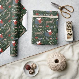 Papel de regalo vintage de Navidad con trineo de S