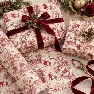 Papel de regalo vintage de Papá Noel con toile roj