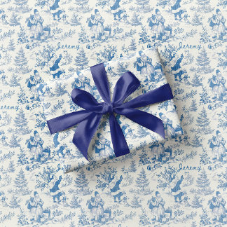 Papel de regalo vintage de Santa Toile Azul