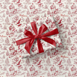 Papel de regalo vintage de toile de Santa rojo