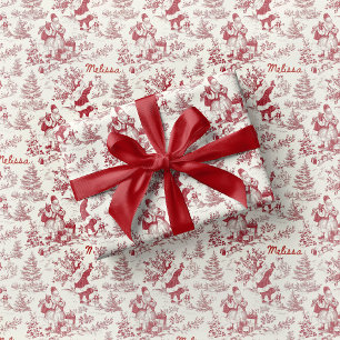 Papel de regalo vintage de toile de Santa rojo