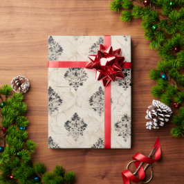 Papel De Regalo Vintage Distressed Black Damask Beige Background
