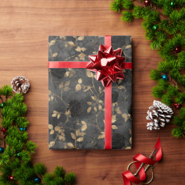 Papel De Regalo Vintage Distressed Black Flowers Beige Background