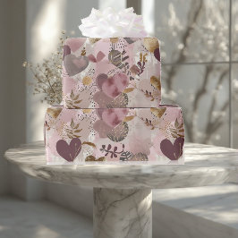 Papel De Regalo Vintage Distressed Romantic Muted Earthy Hearts 