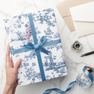 Papel De Regalo Vintage English Floral Toile de Jouy-Blue
