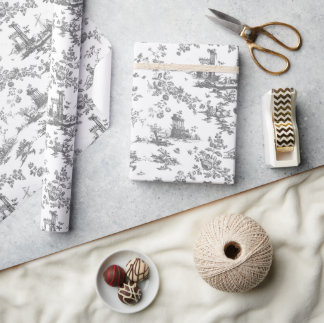 Papel De Regalo Vintage English Floral Toile de Jouy-Gray