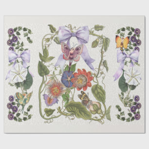 Papel De Regalo Vintage Fairy Garden Purple Bow Passion Flower