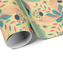 Papel De Regalo vintage floral and geometric pattern in teal, 