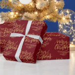 Papel De Regalo Vintage Gold Merry Christmas Caligraphy Dark Red<br><div class="desc">Elegante y elegante Relieve metalizado falso oro Feliz Navidad caligrafía de escritura en rojo vintage,  mejor para la temporada navideña envolver regalos</div>