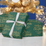 Papel De Regalo Vintage Gold Merry Christmas Caligraphy Green<br><div class="desc">Elegante y elegante Relieve metalizado falso oro Feliz Navidad caligrafía de escritura en verde vintage,  mejor para la temporada navideña envolver regalos</div>