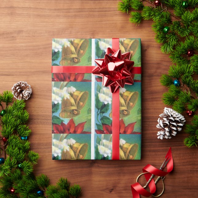 Papel De Regalo Vintage Gold Navidades Bells Holiday (Regalo de vacaciones)