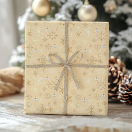 Papel De Regalo Vintage Gold Ornament & Snowflake Holiday