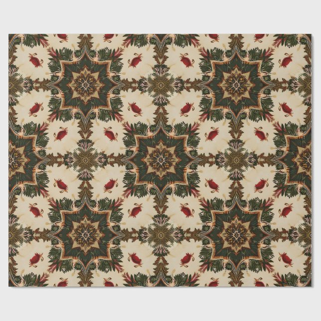Papel De Regalo Vintage Gothic Christmas Kaleidoscope Pattern (Superficie plana)