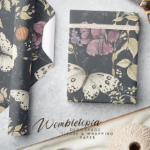 Vintage Gótica Moth & Dark Floral Gris & Marfil